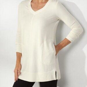 Soft Surrounding Women Off White V Neck Long Sleeve Fleece Tunic Shirt Size SP